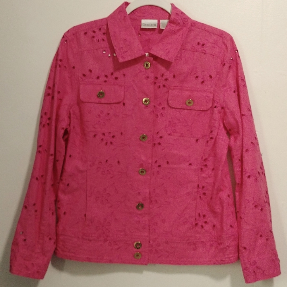 Chico's pink eyelet jacket size 1